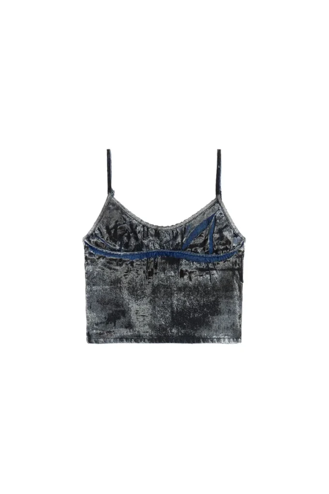 de-verni-fse Top in denim devoré gessato