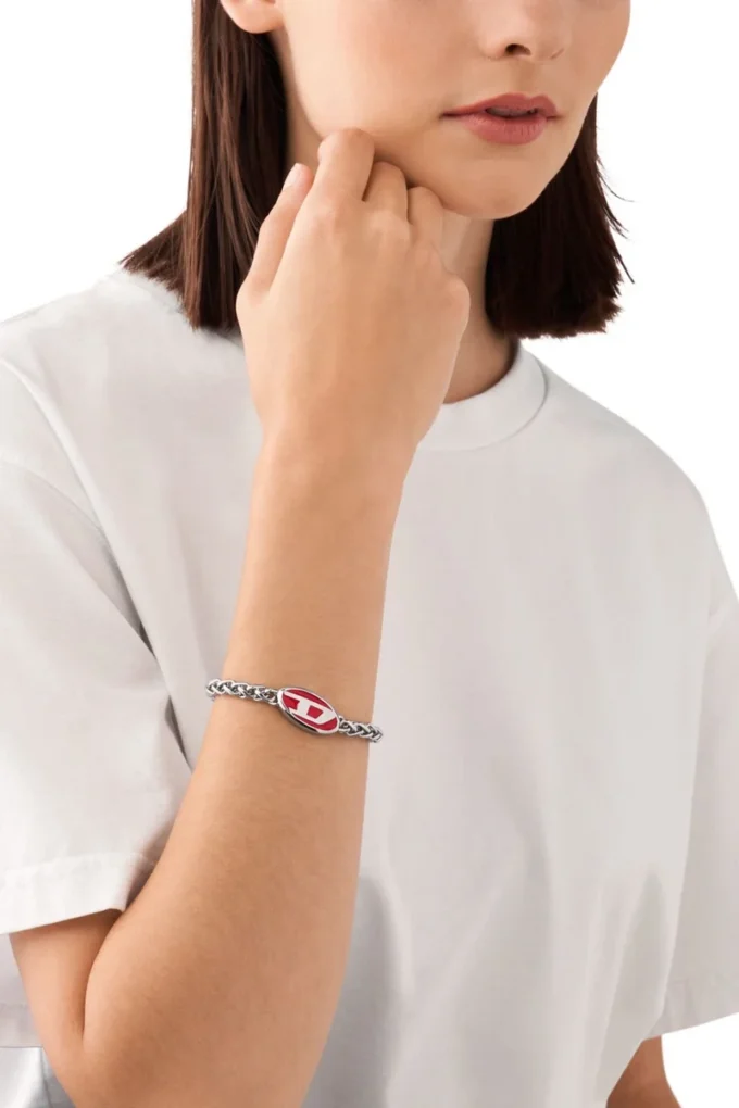 dx1445 Bracciale con catena in acciaio inossidabile e smalto rosso dx1445 Bracciale con catena in acciaio inossidabile e smalto rosso