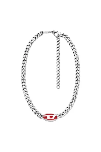 dx1446 Collana con catena smaltata rossa