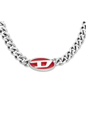 dx1446 Collana con catena smaltata rossa