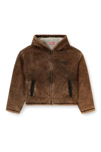 f-ella Felpa con cappuccio e zip acid wash con fodera in peluche