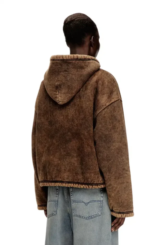 f-ella Felpa con cappuccio e zip acid wash con fodera in peluche f-ella Felpa con cappuccio e zip acid wash con fodera in peluche