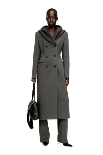 g-olden-long Cappotto lungo a clessidra con cappuccio a cappuccio lavorato a maglia