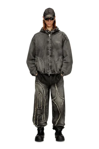 Giacca con cappuccio Thugjack in denim slavato