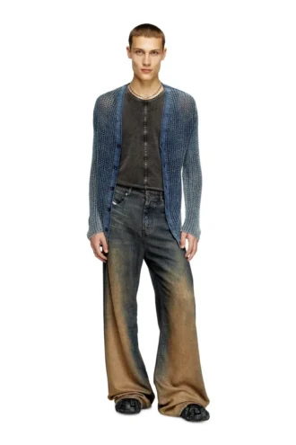 k-redram Cardigan in maglia a rete in filato denim
