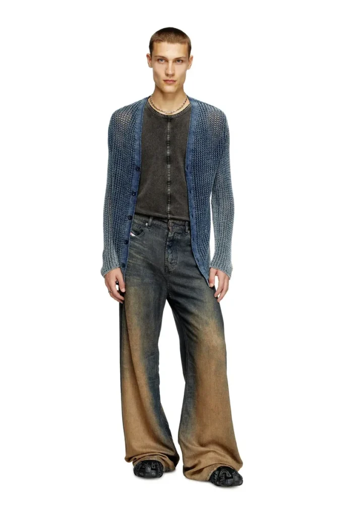 k-redram Cardigan in maglia a rete in filato denim