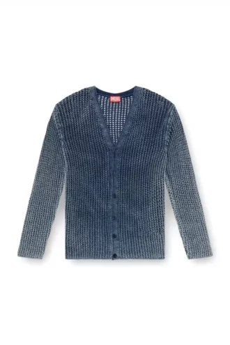 k-redram Cardigan in maglia a rete in filato denim