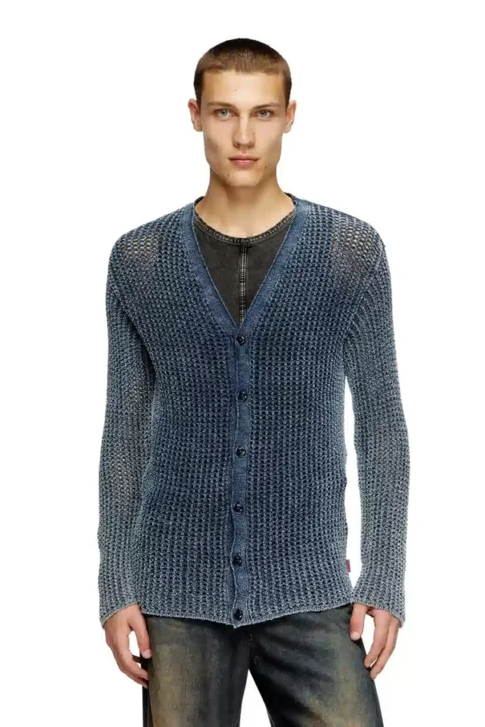 k-redram Cardigan in maglia a rete in filato denim