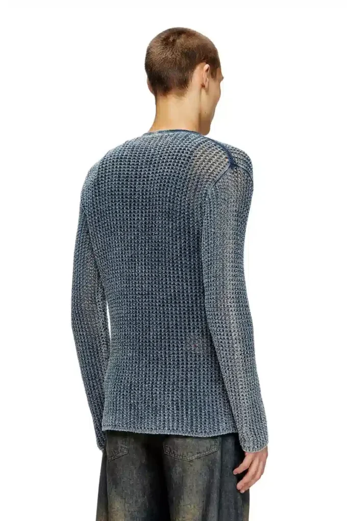 k-redram Cardigan in maglia a rete in filato denim
