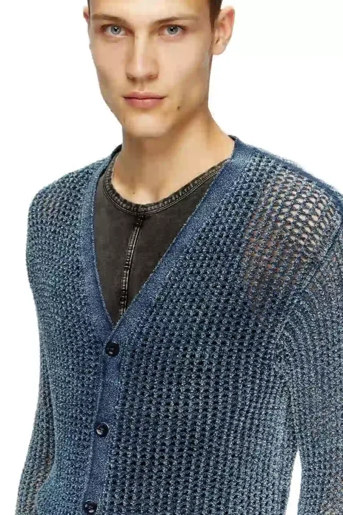 k-redram Cardigan in maglia a rete in filato denim