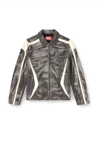 l-amar-enbi Giacca coach in pelle con stampa biker l-amar-enbi Giacca coach in pelle con stampa biker