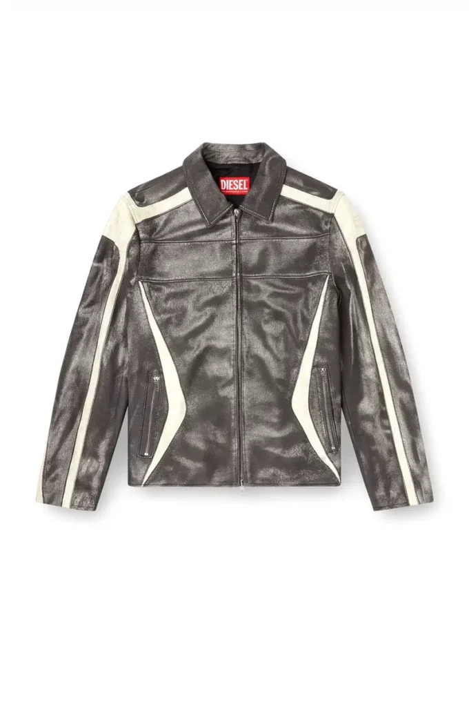 l-amar-enbi Giacca coach in pelle con stampa biker l-amar-enbi Giacca coach in pelle con stampa biker