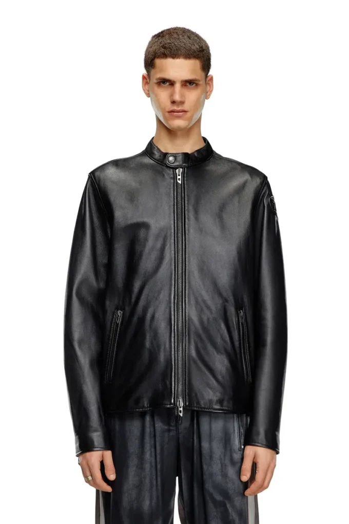 l-carver Giacca da motociclista in pelle con logo in rilievo