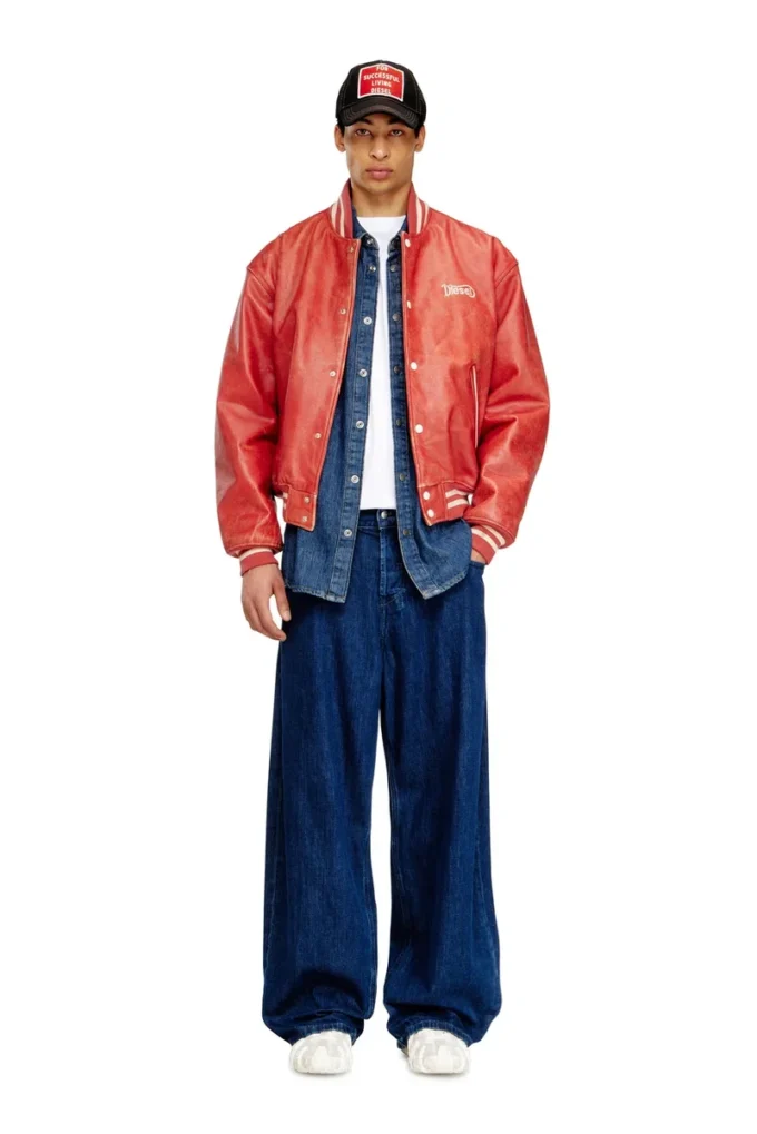 l-difordi-20th Bomber in pelle con logo Diesel l-difordi-20th Bomber in pelle con logo Diesel