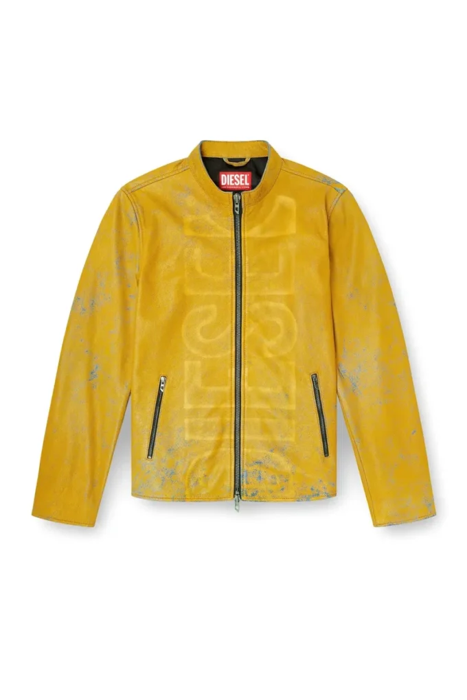l-evert-a Giacca da motociclista in pelle trattata con logo sbiadito l-evert-a Giacca da motociclista in pelle trattata con logo sbiadito