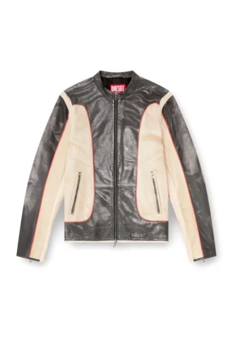 l-evert Giacca da motociclista in pelle con effetto trompe l’oeil