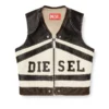 l-flycou-20th Gilet in pelle con logo frontale e strisce a contrasto