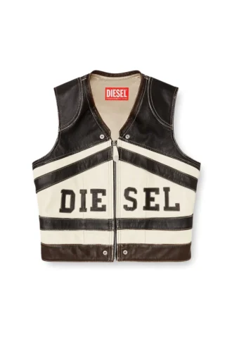 l-flycou-20th Gilet in pelle con logo frontale e strisce a contrasto l-flycou-20th Gilet in pelle con logo frontale e strisce a contrasto