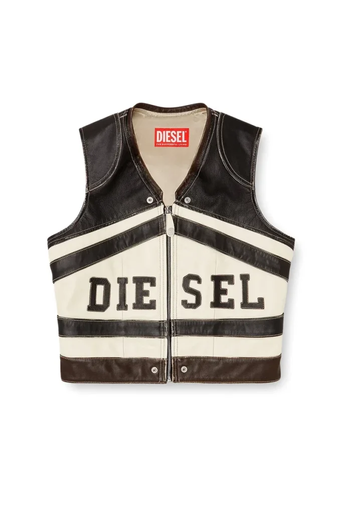 l-flycou-20th Gilet in pelle con logo frontale e strisce a contrasto
