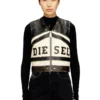 l-flycou-20th Gilet in pelle con logo frontale e strisce a contrasto