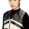 l-flycou-20th Gilet in pelle con logo frontale e strisce a contrasto