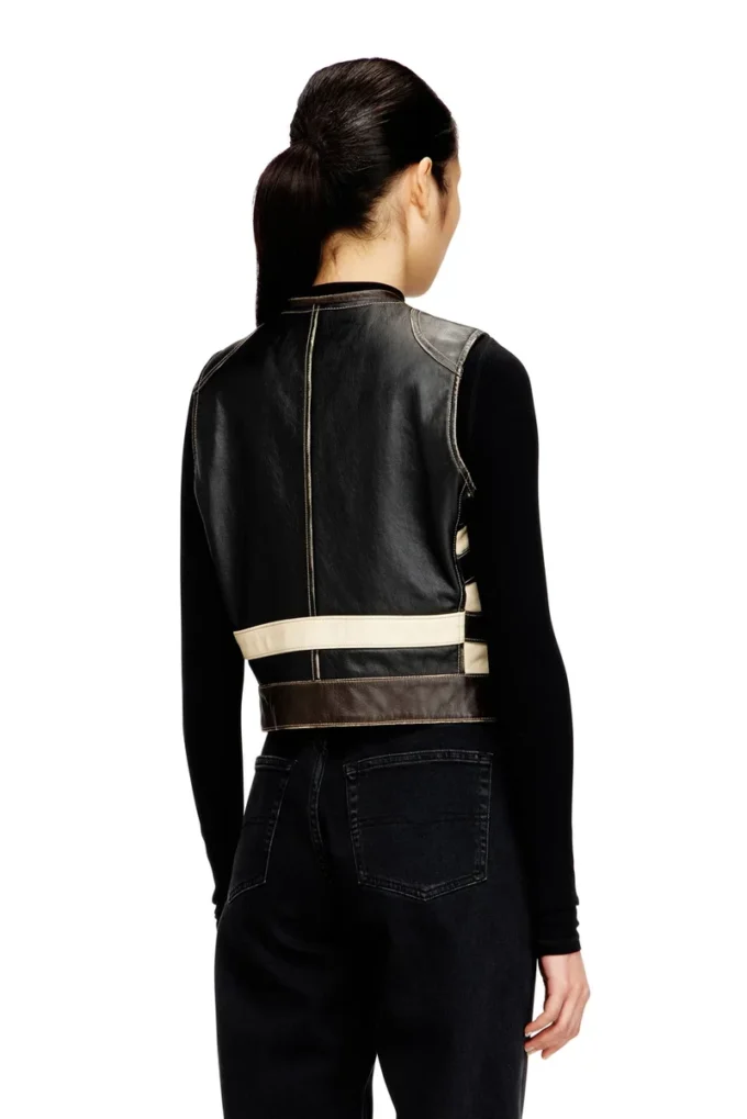 l-flycou-20th Gilet in pelle con logo frontale e strisce a contrasto