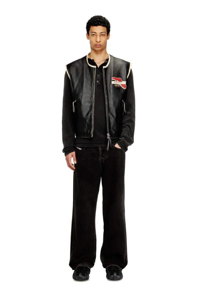 l-flying-20th Gilet in pelle con toppe ricamate