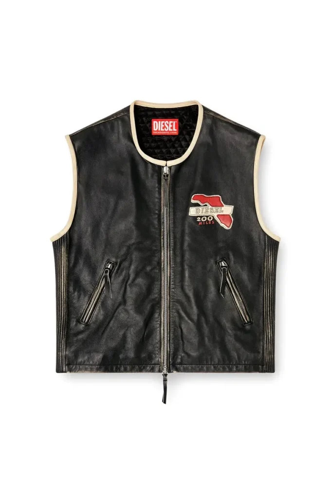 l-flying-20th Gilet in pelle con toppe ricamate