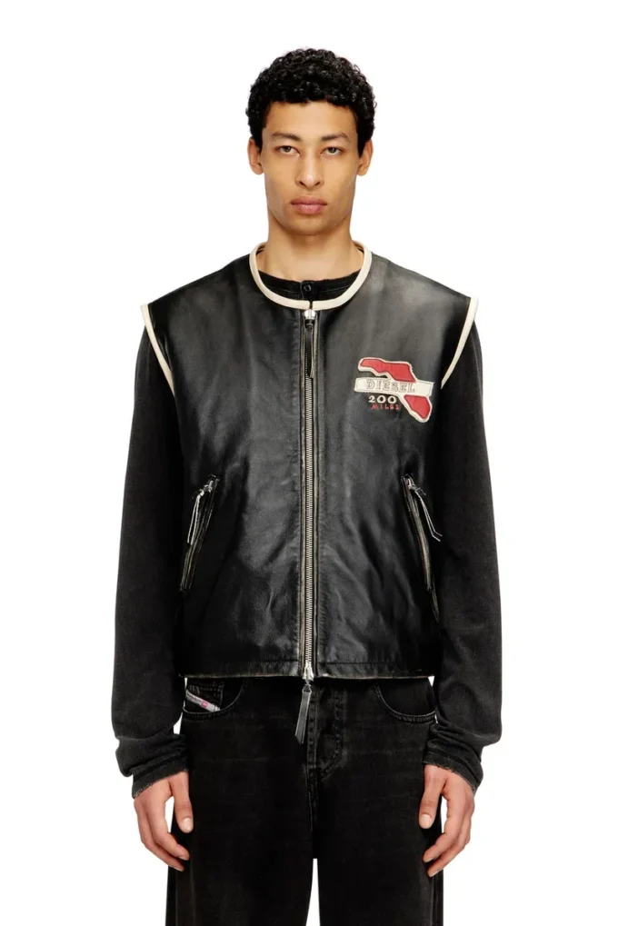 l-flying-20th Gilet in pelle con toppe ricamate