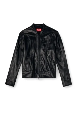 l-krixy Giacca da motociclista in pelle con dettagli piping