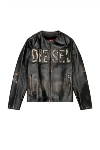 l-met Giacca in pelle effetto consumato con logo in metallo