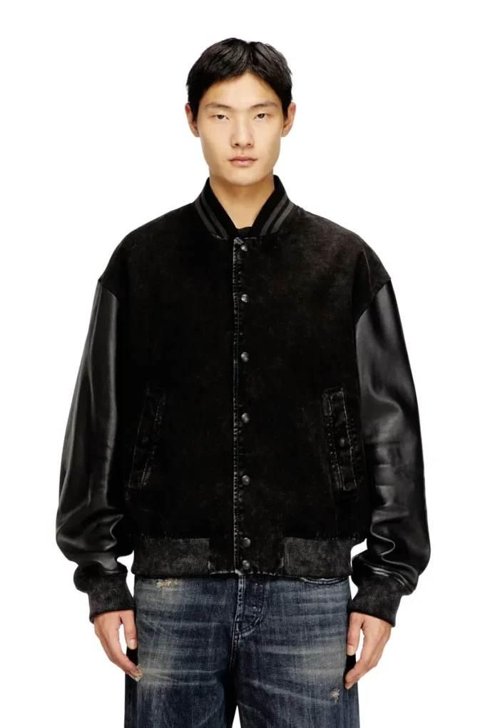 l-nyn Bomber in denim e pelle