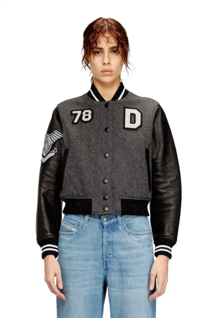 l-real-cp Giacca college corta in lana e pelle l-real-cp Giacca college corta in lana e pelle