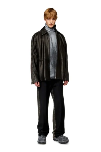 l-stoller Giacca ibrida in denim e pelle