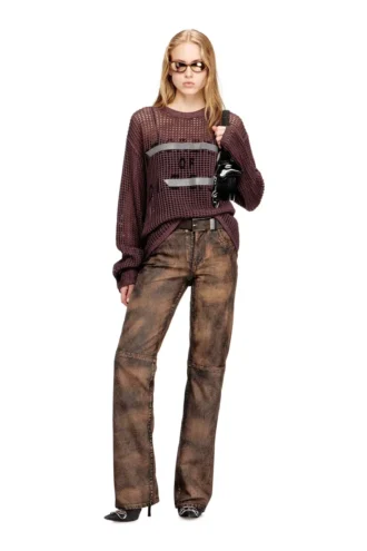 l-ysa Pantaloni in pelle effetto consumato dal taglio jeans