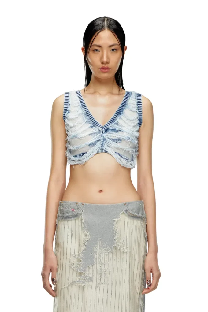 m-bletilla Top a reggiseno in maglia indaco destroyed m-bletilla Top a reggiseno in maglia indaco destroyed