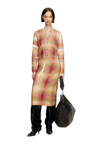 m-chloty Cardigan in lana con stampa a quadri distorti