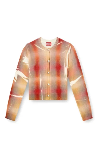 m-chloty Cardigan in lana con stampa a quadri distorti