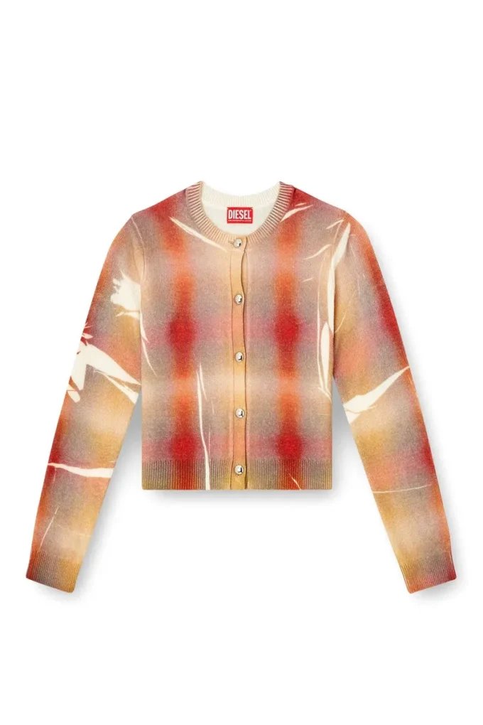m-chloty Cardigan in lana con stampa a quadri distorti m-chloty Cardigan in lana con stampa a quadri distorti