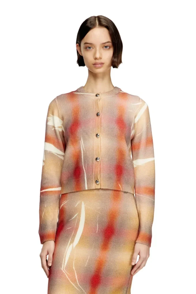 m-chloty Cardigan in lana con stampa a quadri distorti m-chloty Cardigan in lana con stampa a quadri distorti