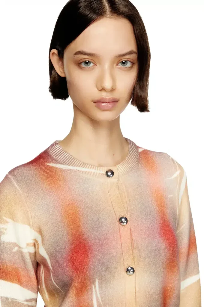 m-chloty Cardigan in lana con stampa a quadri distorti m-chloty Cardigan in lana con stampa a quadri distorti