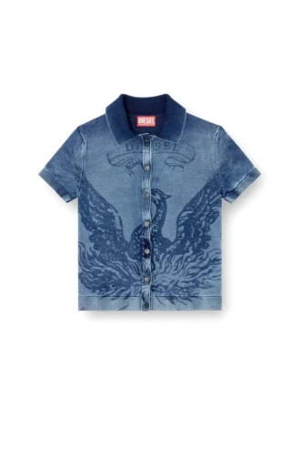 m-fenny Cardigan-camicia indaco con logo Phoenix