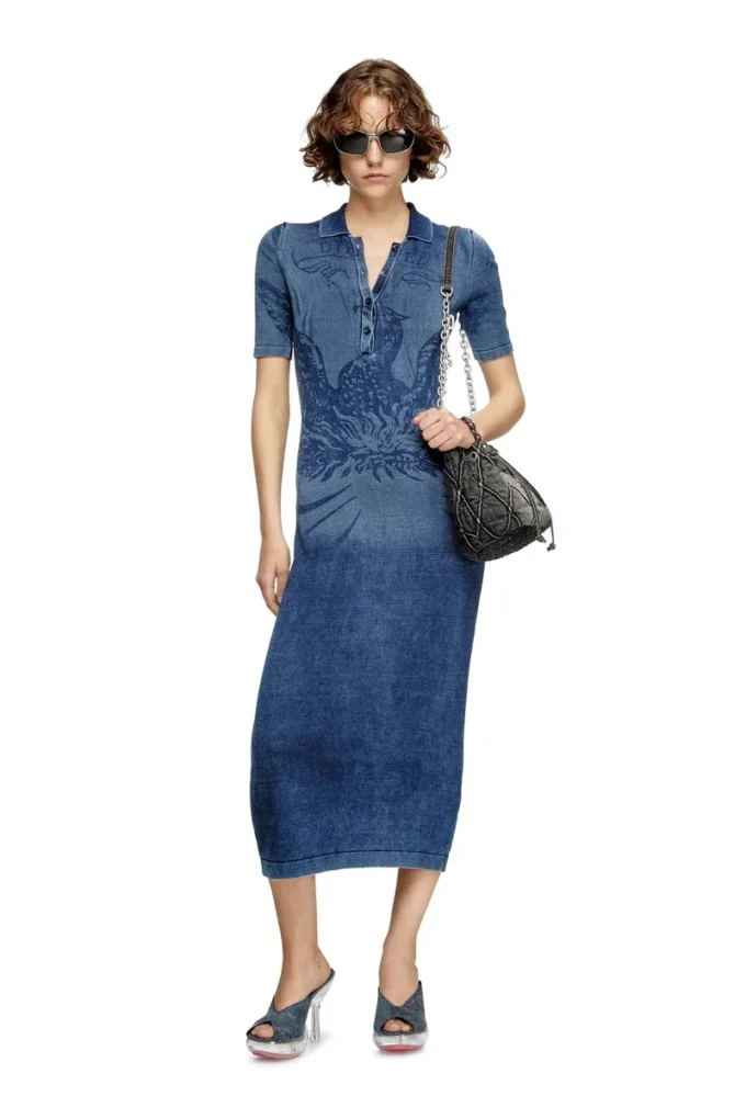 m-fenny-drs Abito midi polo in maglia effetto denim