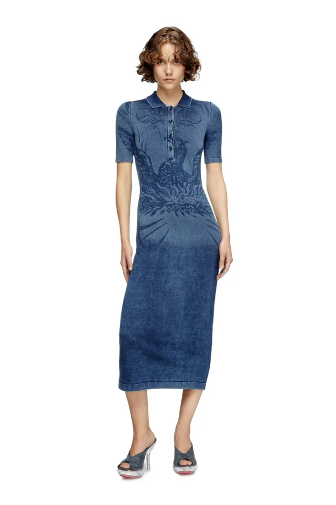 m-fenny-drs Abito midi polo in maglia effetto denim