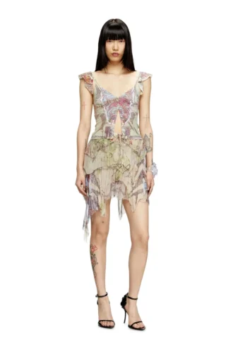 m-fiore Top in maglia con spalle arricciate e stampa medievale