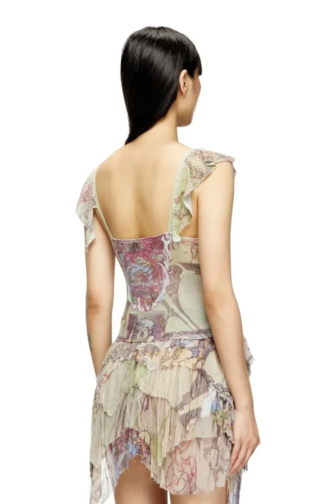 m-fiore Top in maglia con spalle arricciate e stampa medievale m-fiore Top in maglia con spalle arricciate e stampa medievale