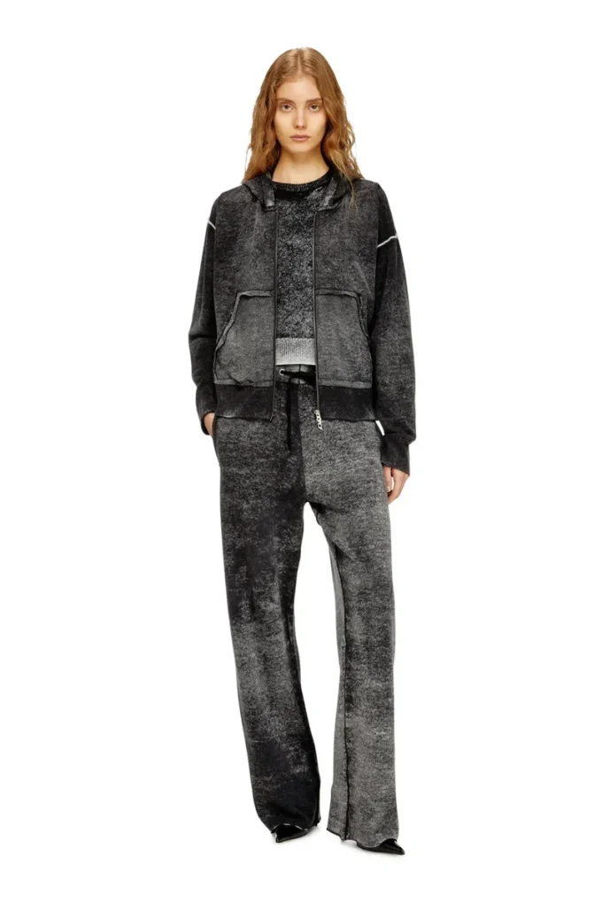 m-hermine Cardigan con cappuccio in lana con stampa rovesciata