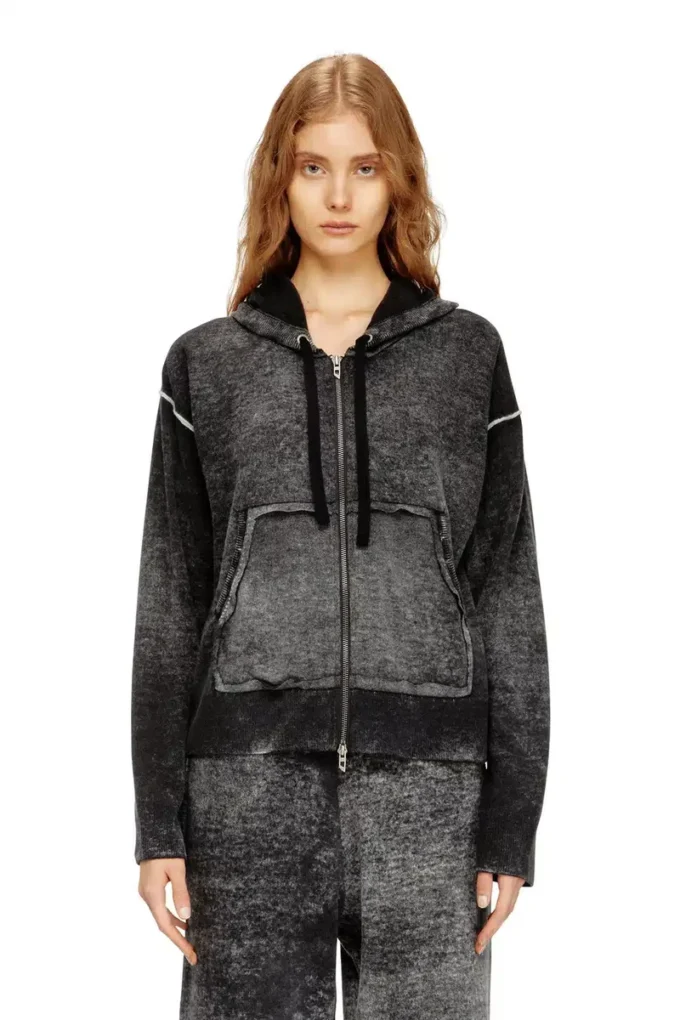m-hermine Cardigan con cappuccio in lana con stampa rovesciata