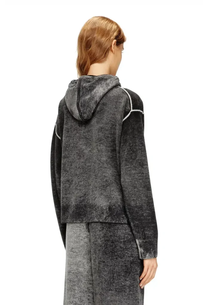 m-hermine Cardigan con cappuccio in lana con stampa rovesciata