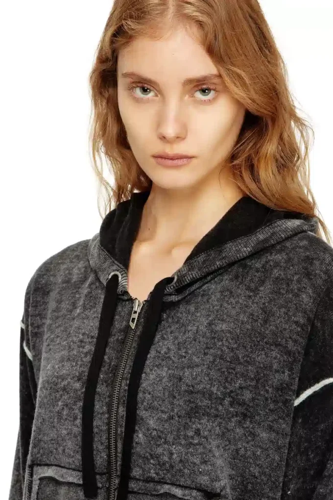 m-hermine Cardigan con cappuccio in lana con stampa rovesciata